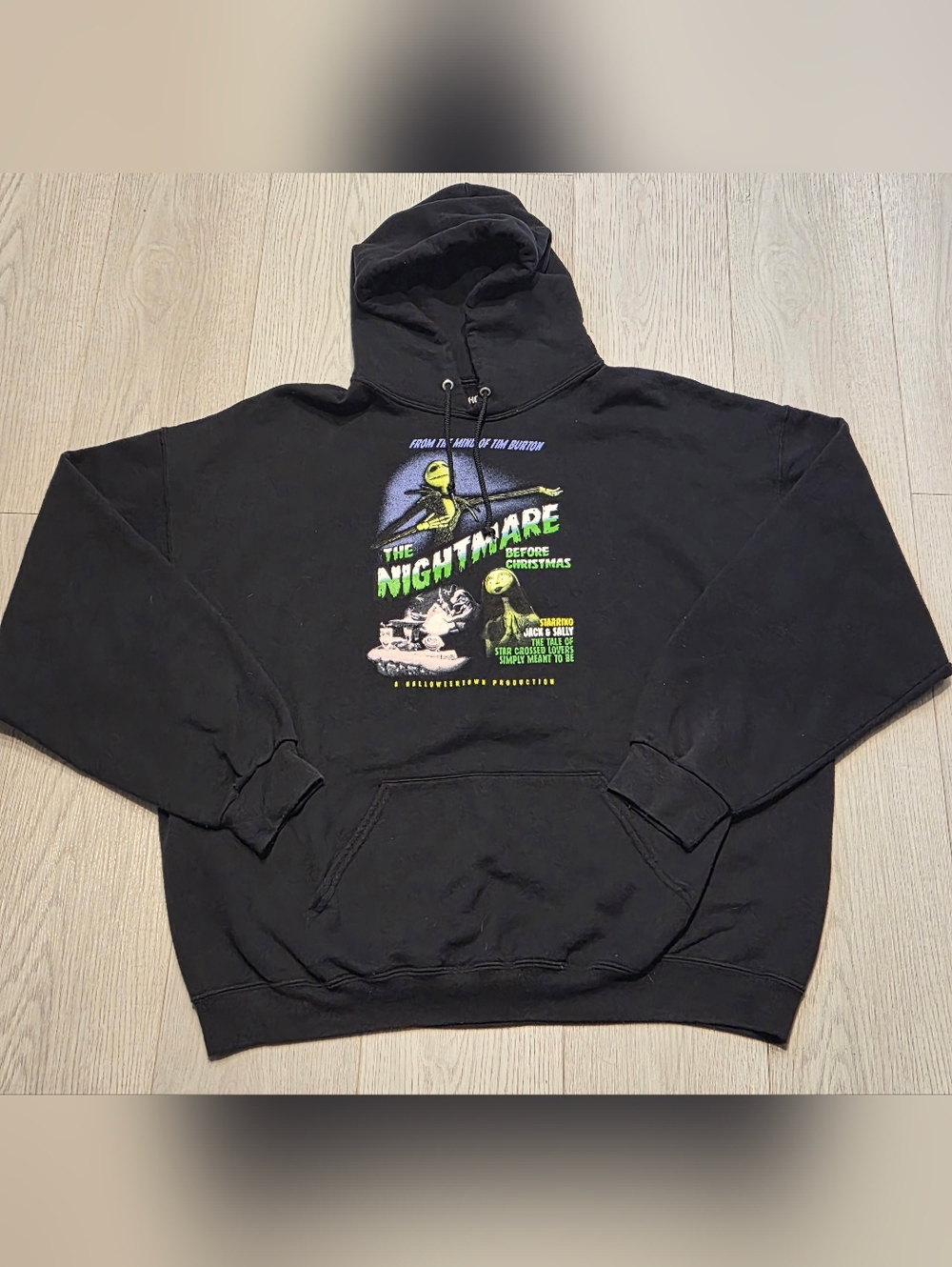 Disney Black Hoodie with Green & White Nightmare Before Christmas Graphic